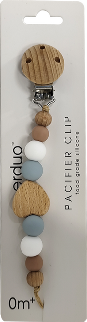 erduo 圓櫸木大單夾 櫸木奶嘴鍊 木心 + 串珠, 木心 + 串珠 ，木紋 + 灰色 + 白色, 1條