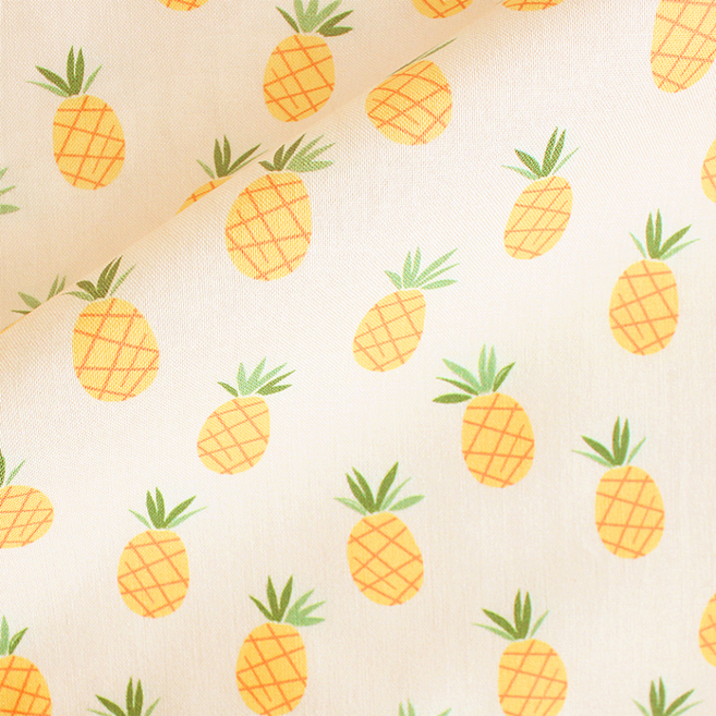 REUHOME DTP布料 100%純棉, 黃色鳳梨款 白色, 1條