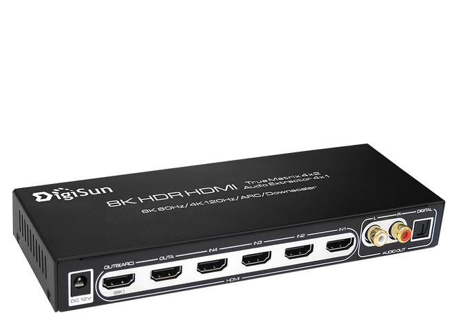 DigiSun 得揚 8K HDMI 2.1 四進二出矩陣切換器 + 音訊擷取器, 黑色, 1個