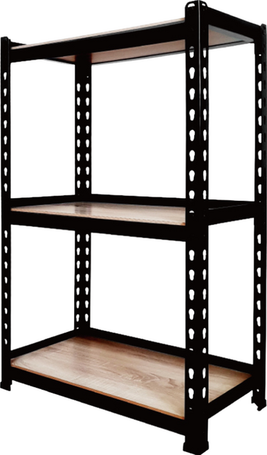 KI WISH 居家生活 角鋼三層架 61x46x85cm 免螺絲 高度可調整 雙面木紋可替換, 黑色, 1個