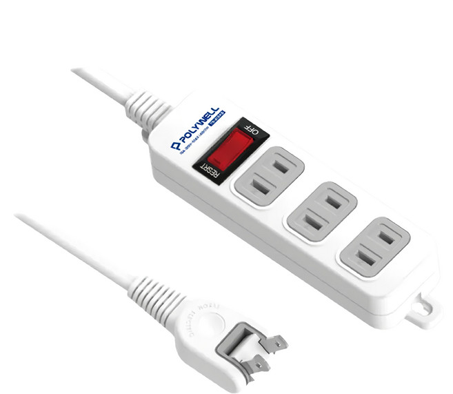 POLYWELL 寶利威爾 2孔電源延長線 單切3座 PW15-T05-A020, 9尺(270cm), 白色, 1條