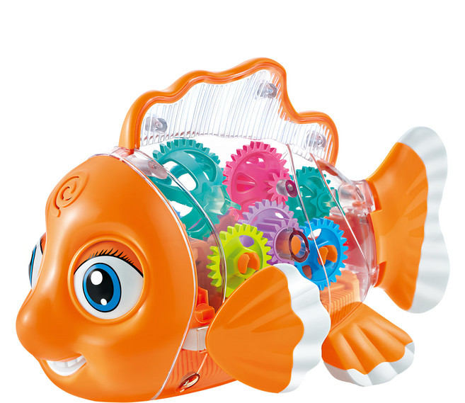 kidmate 孩子王 小丑魚 透明齒輪電動玩具 帶燈光和聲音 加速行走功能 3歲+, 1盒, 多色