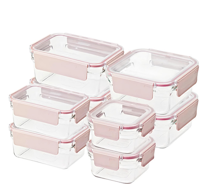 Glasslock 格拉氏洛克 強化玻璃微波保鮮盒8入組 440ml 2個 + 1130ml 2個 + 700ml 2個 + 1020ml 2個, 1組, 保鮮盒 8個