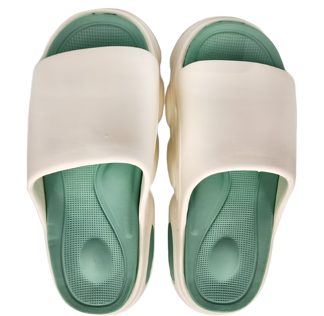 超厚造型踩屎感拚色EVA軟底防滑耐磨拖鞋 白色