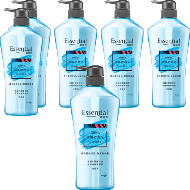 Essential 逸萱秀 瞬效鎖水系列 清爽防油光洗髮精 0矽靈添加 適合髮根泛油、髮尾乾燥髮, 700ml, 6瓶