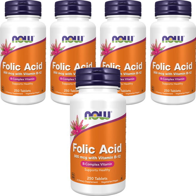 NOW Foods 素寶錠 B12 + 葉酸, 250顆, 5罐