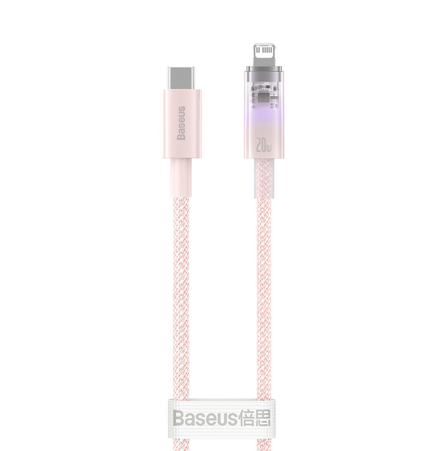 Baseus 倍思 Explorer 20W Type-C對8pin溫感變色快充傳輸線, 粉色, 1條, 1m