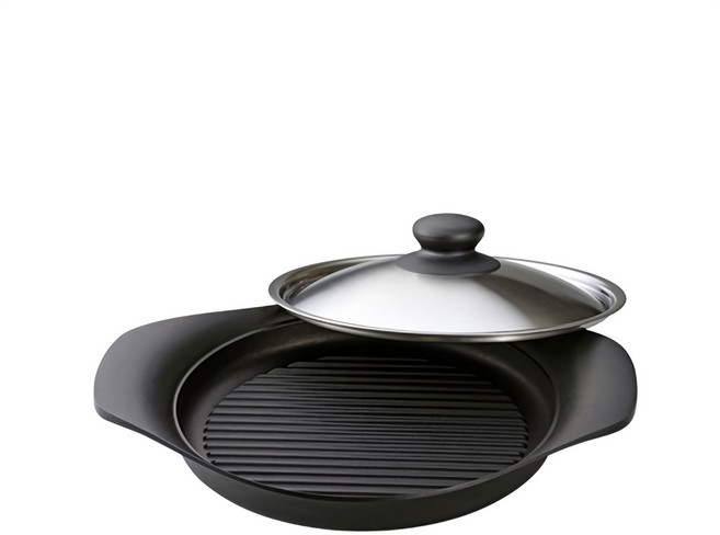 SORI YANAGI 柳宗理 南部鐵器橫紋煎盤 附不鏽鋼蓋 041319, 22cm, 1個