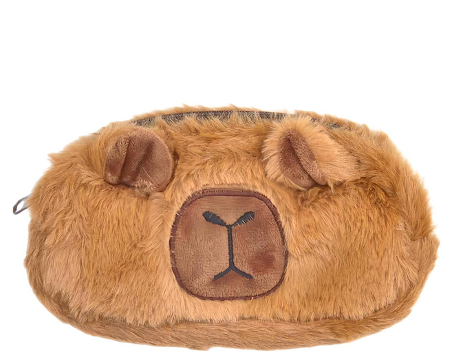 C卡皮巴水豚君造型絨毛大容量筆袋, 1個, 棕色