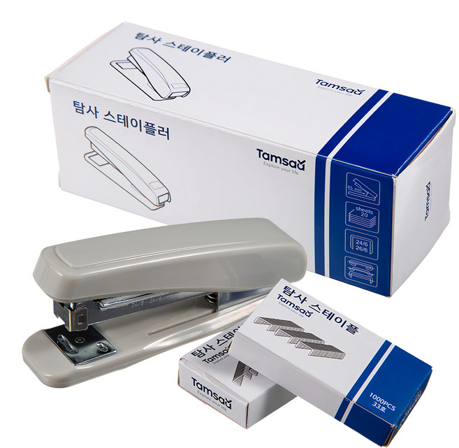 Tamsaa 釘書機組 搭配33號釘書針2包 最多可固定20張, 灰色, 1組
