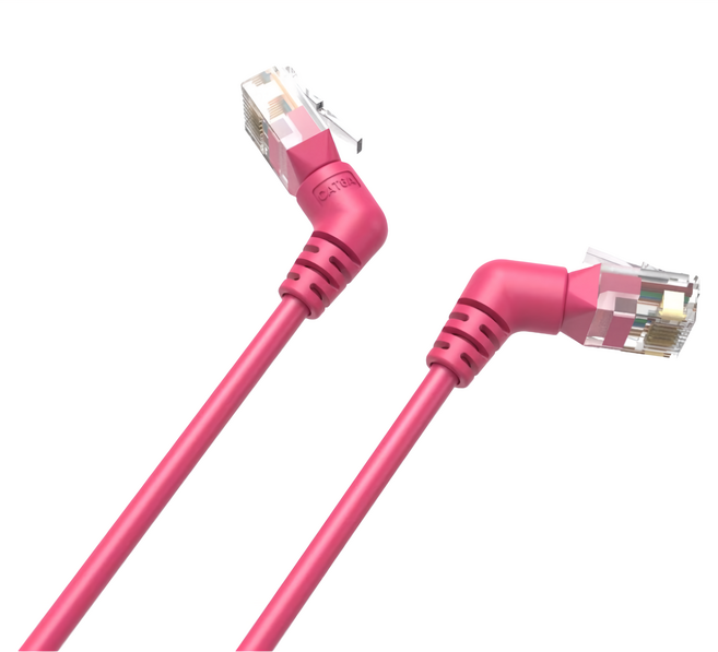 VEnTIOn 威迅 IBO系列 CAT6A 超六類雙彎頭可旋轉纖細高速網路線, 粉色, 1條, 1m