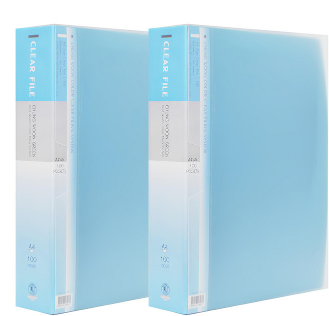 ECO Chungwoon PP材質透明文件夾, 天藍色, 2本