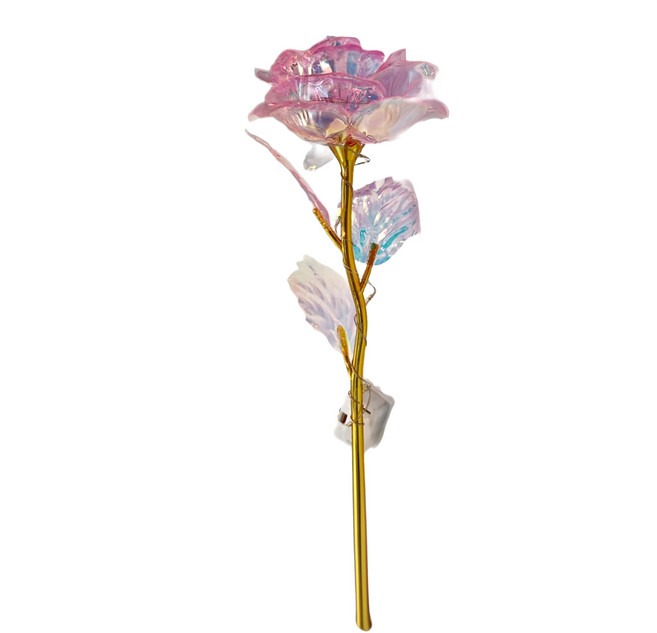 LED金箔玫瑰花, 鋁膜七彩粉色, 1個