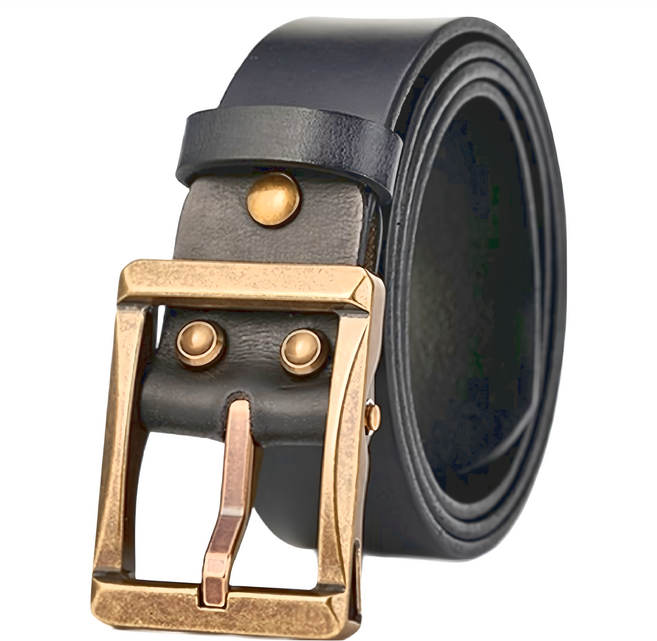 真皮頭層牛皮帶寬 男士復古銅釦方形針釦皮帶 LL180