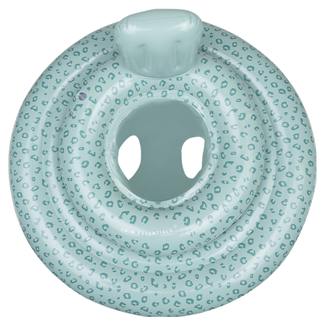 SWIM ESSENTIALS 荷蘭 嬰幼兒充氣坐式泳圈 0~1歲, 綠色小花豹, 1個