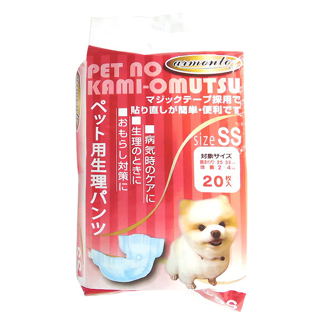 armonto 阿曼特 寵物尿褲生理褲 2~4kg 幼小型犬適用, SS(25~33cm), 1包, 20片