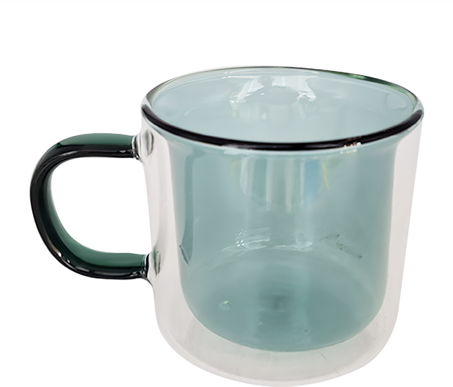 雙層咖啡杯 250ml 耐熱防爆玻璃杯, 綠色, 1個