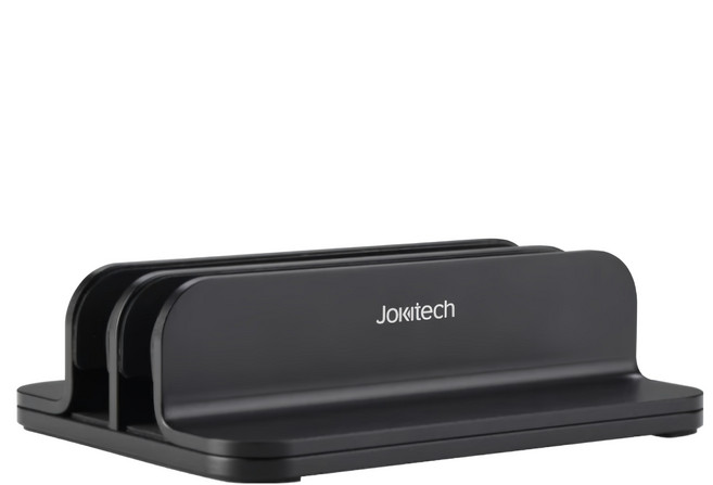 JOKItech 雙口垂直式筆電立架/平板立架/鋁合金iPad收納架/電腦收納架 11~17吋適用, 黑色, 1個