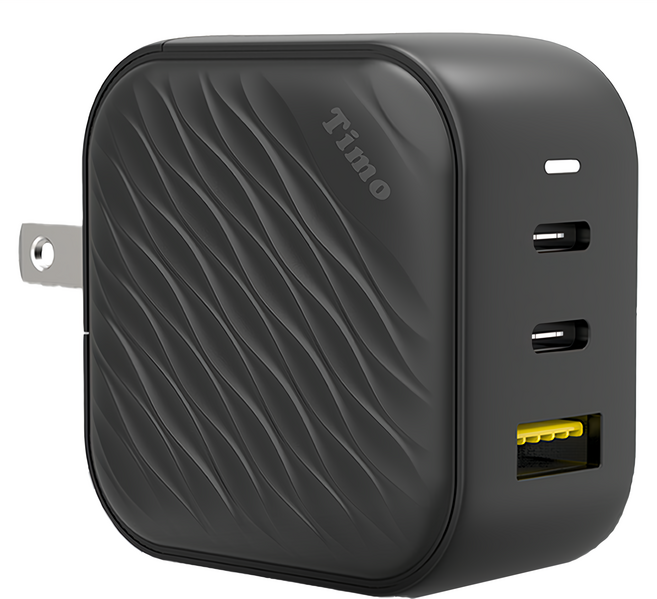 Timo 浪紋造型 1A+2C電源充電器 65W, 黑色, 1個