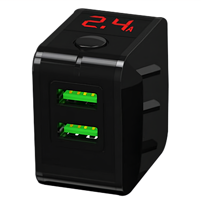 POLYWELL 寶利威爾 12W LED數顯自動斷電快充頭 PW15-T05-A057, 黑色, 1個