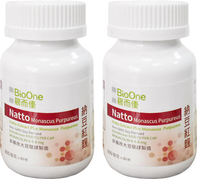 BioOne 碧而優 納豆紅麴膠囊食品, 30顆, 18g, 2罐