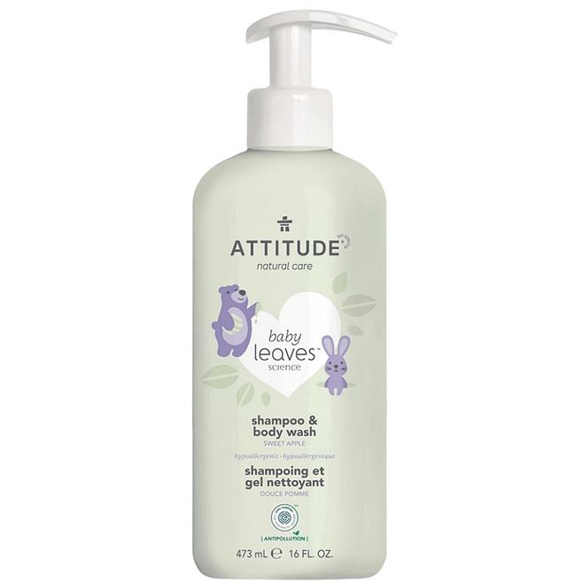 ATTITUDE 艾特優 嬰幼兒2合1洗髮沐浴露 甜蘋果味 473ml, 1瓶