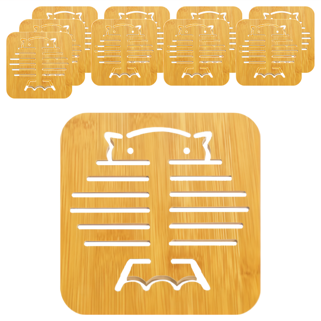 小麥購物 Y079 木質隔熱墊 大 38g, 貓頭鷹, 10個