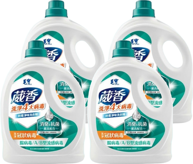毛寶 葳香抗菌洗衣精 防霉淨味 白檀山谷百合, 3kg, 4桶