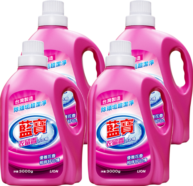 藍寶 衣留香洗衣精 優雅花香, 3kg, 1入, 4桶