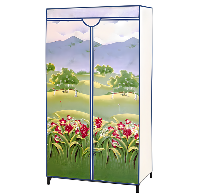 三和牌 LTK型山景風光DIY收納套管衣櫥組/塑膠衣櫥/外宿租屋/布架合裝 台灣製造, 山景風光 藍色 + 綠色