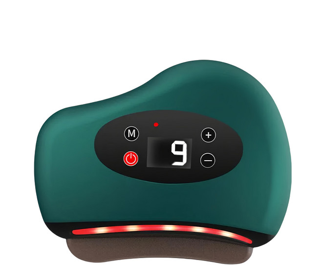 電溫熱紅光護理按摩刮痧儀 9檔振動 深層疏導 USB充電 無線手持 液晶大屏, 1盒, 綠色