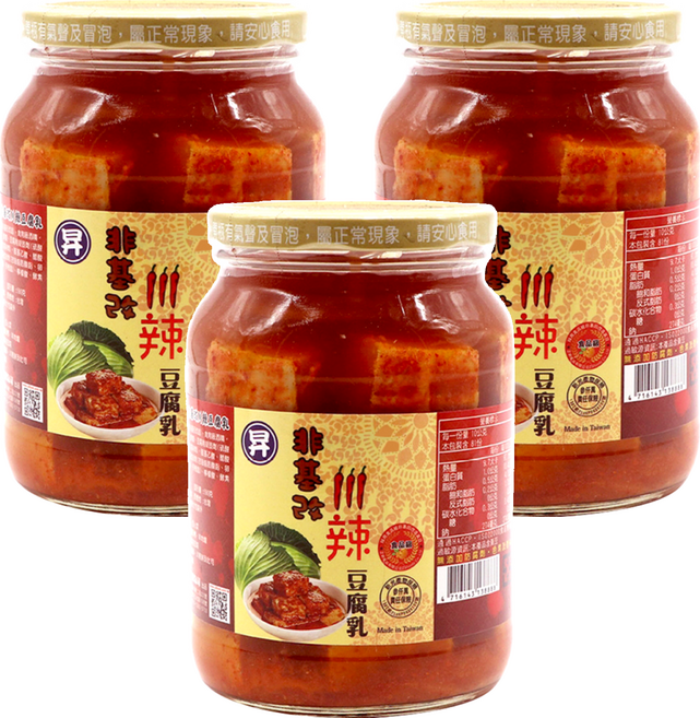 正昇 非基改川辣豆腐乳, 810g, 3罐