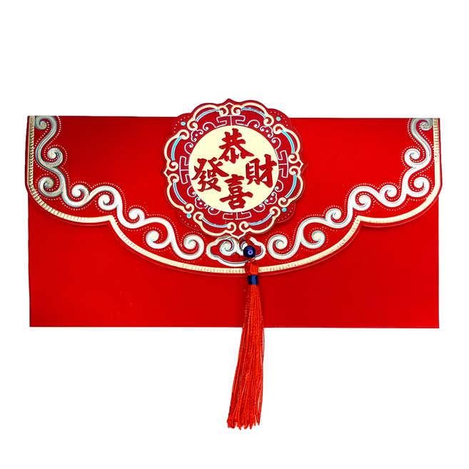 摩達客 春節開運 恭喜發財 星幻金蔥藝術流蘇 紅包袋四入組, 1組