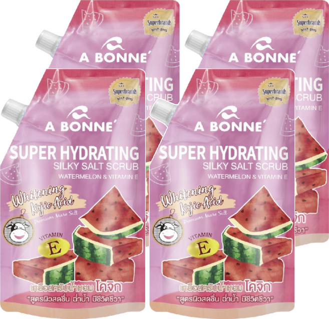 A BONNE' 身體去角質沐浴鹽 超級保濕 絲滑磨砂 含西瓜和維他命E, 350g, 4包