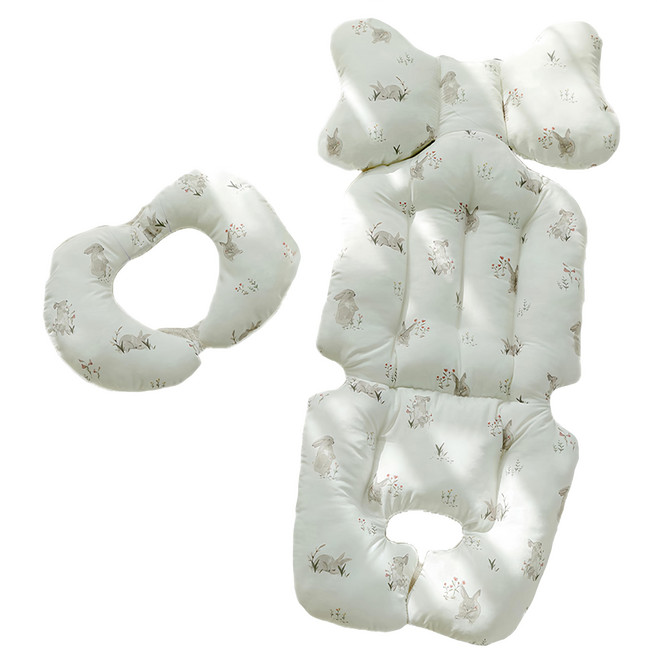 bebenuvo 四季皆宜雙面印花嬰兒車組 坐墊+頸枕, 甜蜜兔子, 1組