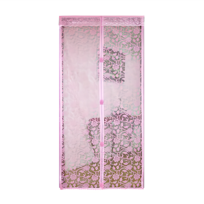 Cotton Field 棉花田傢飾 夏夜第6代4段式磁釦超細網花卉防蚊門簾, 粉色