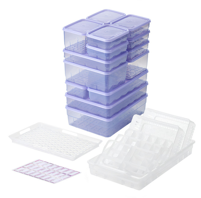 Thx Soyoon 冷凍密封保鮮盒組 透紫色 冰箱收納保鮮必備 多尺寸選擇 安全無毒材質, 1組, 22個