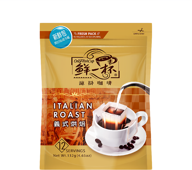 鮮一杯 義式烘焙濾掛咖啡新鮮袋 苦甜香味 多層次風味, 11g, 12包, 1袋