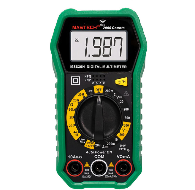 MASTECH 邁世 數位萬用錶 MS830N 2000 Counts 顯示 電阻測量範圍從 200Ω 到 20MΩ, 1個