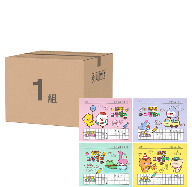 PINKFOOT Little Friends 15格圖畫日記本 4款, 粉色 + 紫色 + 黃色 + 薄荷綠, 1組