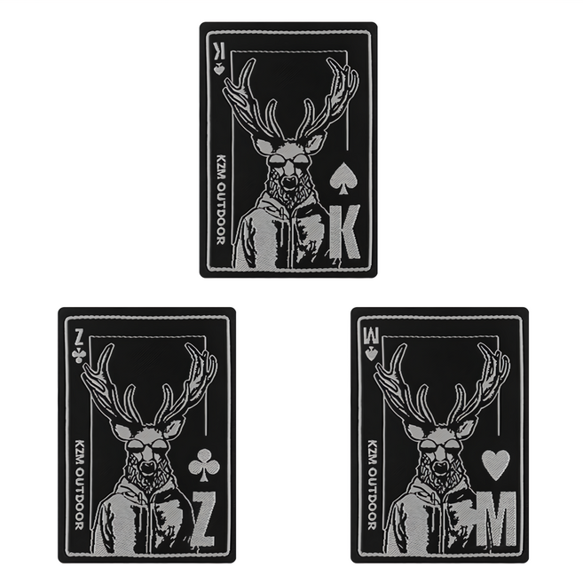 KZM OUTDOOR 徽章 麋鹿撲克 7 x 5cm 3個, 黑色, 1包