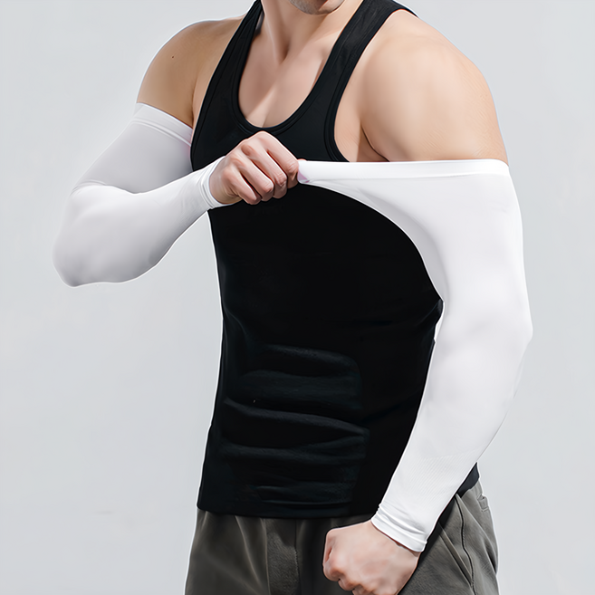 PORA BELLA 男女款運動戶外防曬輕薄高彈冰涼袖套 UVS011, 直筒白, 2雙