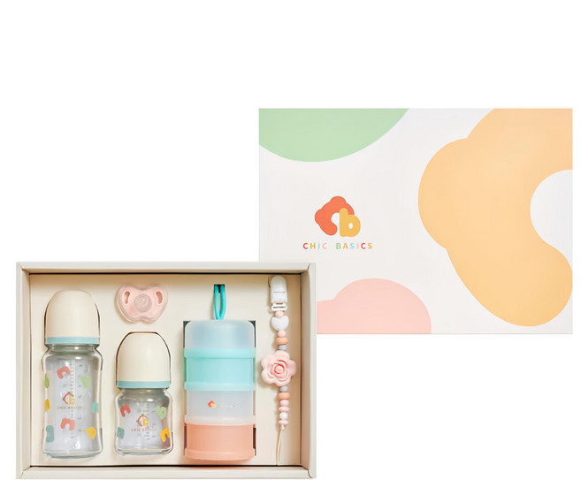 奇哥 BASICS 新生兒初奶瓶禮盒5件組, 杏桃粉, 1盒