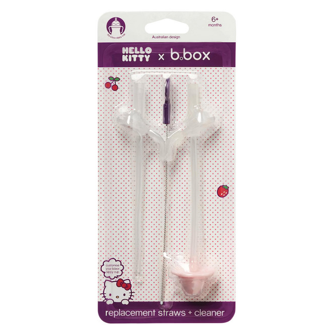 b.box 防漏學習水杯替換吸管2入+清潔刷組 HELLO KITTY限量版, 1組, 粉紅