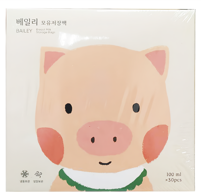 BaILEY 拋棄式母乳儲存袋 豬寶寶 100ml, 30個, 1盒