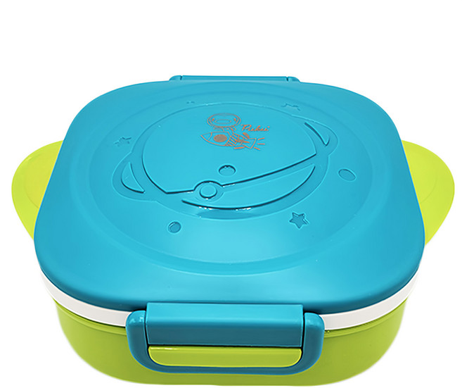 PUKU 藍色企鵝 不鏽鋼分隔雙層注水保溫餐盒, 藍綠色, 1個