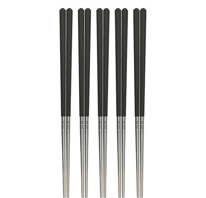 CLARE 316六角鋼筷 5雙, 5雙筷子, 黑色, 1組