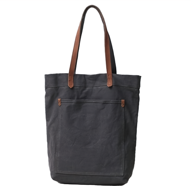 帆布配頭層皮肩背斜背女包 豎款, 深灰色