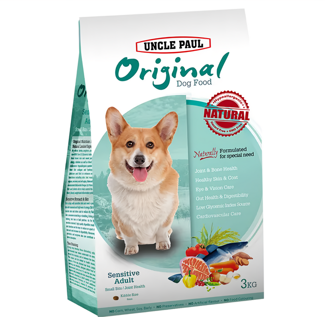 UNCLE PAUL 保羅叔叔 低敏成犬 狗飼料 小顆粒, 糙米、海洋魚肉(鯖魚/鮪魚/鮭魚/沙丁魚/鯷魚/鱈魚), 3kg, 1袋