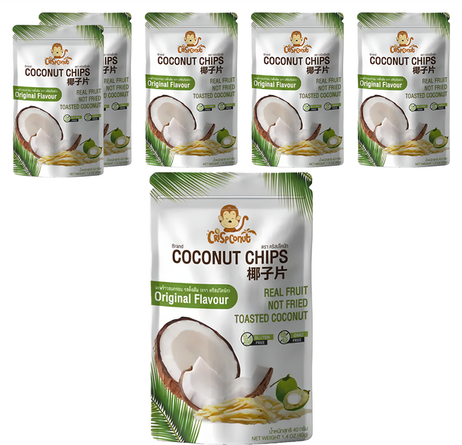 Crispconut 猴子 椰子脆片 原味 6包, 240g, 1袋